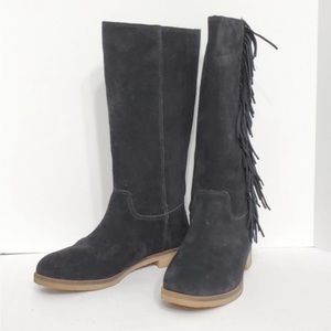 Lucky Brand fringe black suede boots Sz 10